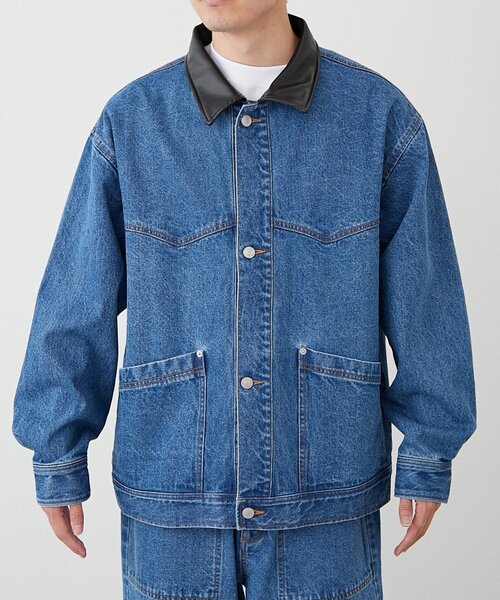 セール】【ユニセックス】レザーカラーウエスタンデニムジャケット