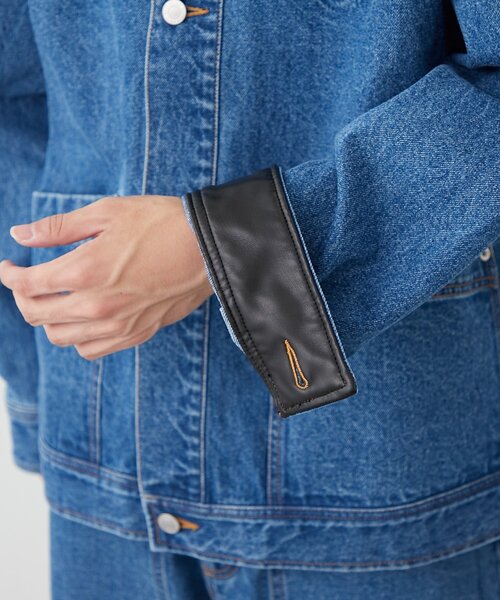 CIAOPANIC TYPY（チャオパニックティピー）の「【ユニセックス】レザーカラーウエスタンデニムジャケット/セットアップアイテムあり（デニムジャケット・メンズ・ブルー/ベージュ/ブラック・LARGE/MEDIUM）」の4枚目の写真