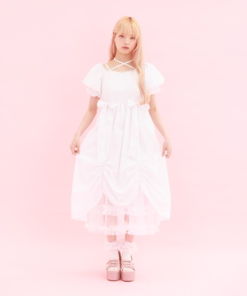 FickleBebe(フィクルベベ)の「パフスリーブリボンサマードレス(ワンピース・レディース・ブラック/ホワイト・0/1)」の5枚目の写真
