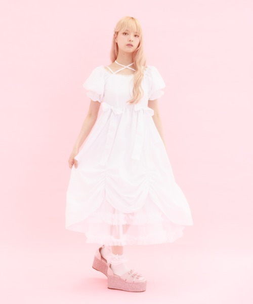 FickleBebe(フィクルベベ)の「パフスリーブリボンサマードレス(ワンピース・レディース・ブラック/ホワイト・0/1)」の7枚目の写真