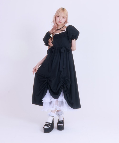 FickleBebe(フィクルベベ)の「パフスリーブリボンサマードレス(ワンピース・レディース・ブラック/ホワイト・0/1)」の19枚目の写真