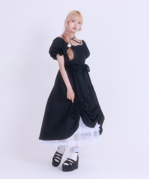 FickleBebe(フィクルベベ)の「パフスリーブリボンサマードレス(ワンピース・レディース・ブラック/ホワイト・0/1)」の20枚目の写真