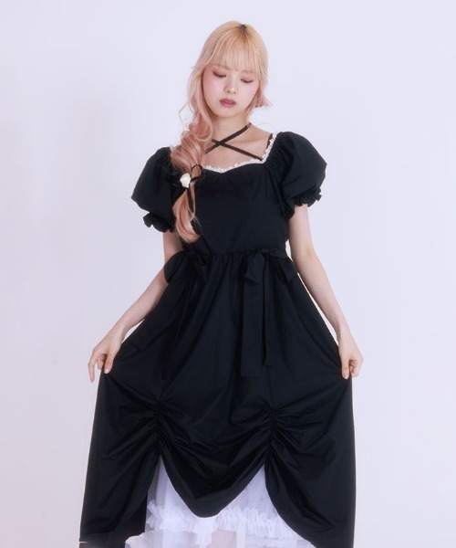 FickleBebe(フィクルベベ)の「パフスリーブリボンサマードレス(ワンピース・レディース・ブラック/ホワイト・0/1)」の22枚目の写真