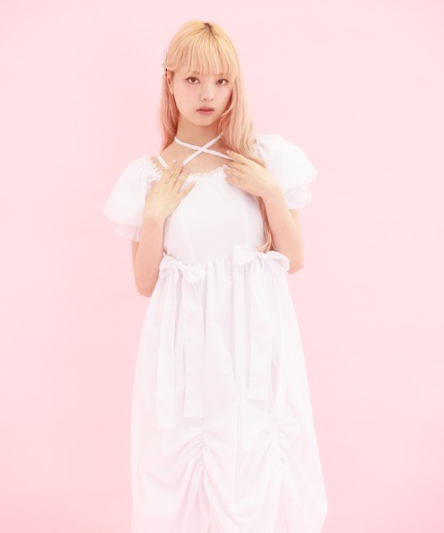 FickleBebe(フィクルベベ)の「パフスリーブリボンサマードレス(ワンピース・レディース・ブラック/ホワイト・0/1)」の13枚目の写真