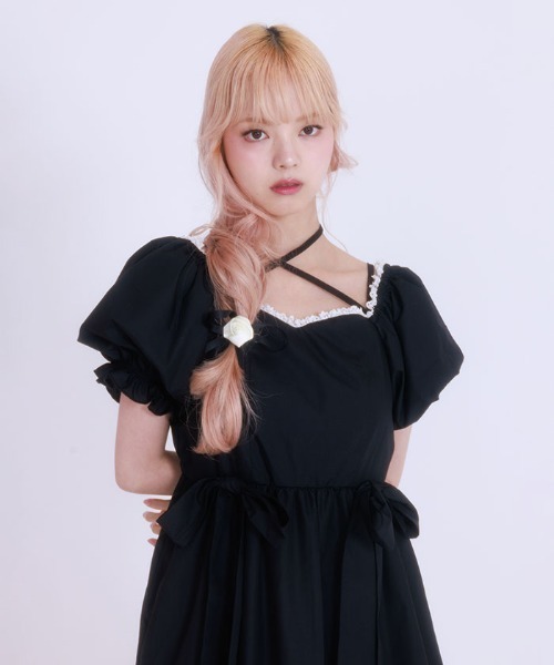 FickleBebe(フィクルベベ)の「パフスリーブリボンサマードレス(ワンピース・レディース・ブラック/ホワイト・0/1)」の18枚目の写真