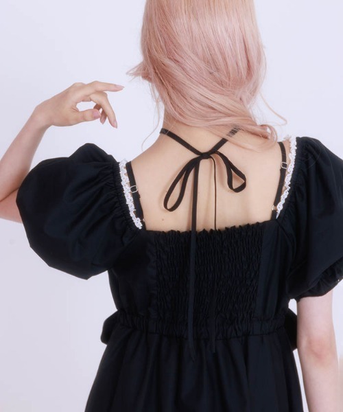 FickleBebe(フィクルベベ)の「パフスリーブリボンサマードレス(ワンピース・レディース・ブラック/ホワイト・0/1)」の9枚目の写真