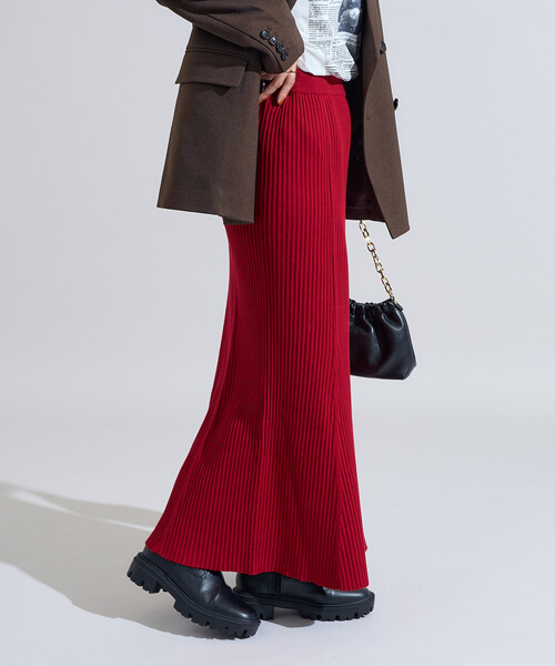 FREAK'S STORE（フリークスストア）の「＜新色追加＞ リブマーメイドスカート/ニットスカート（スカート・レディース・グレー/ブラック/レッド/ネイビー/ブラウン・ﾌﾘ-）」の5枚目の写真