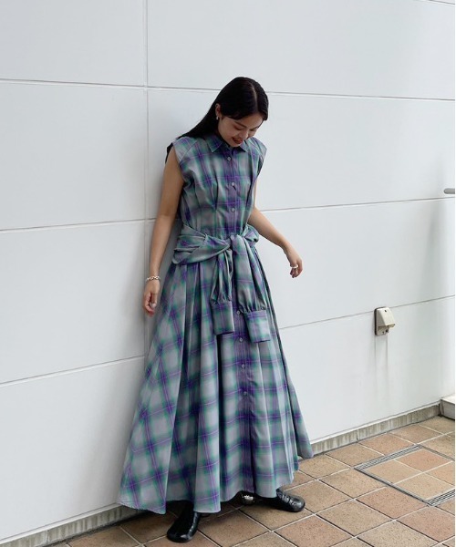 セール】3WAY OMBRE CHECK FLARE DRESS（ワンピース）｜Ameri（アメリ