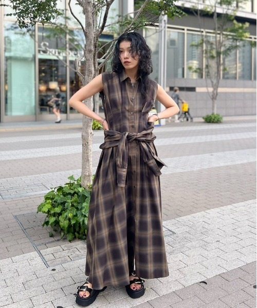ワンピース AMERI 3WAY OMBRE CHECK FLARE DRESS 3WAY OMBRE CHECK FLARE DRESS（ワンピース）｜Ameri（アメリ