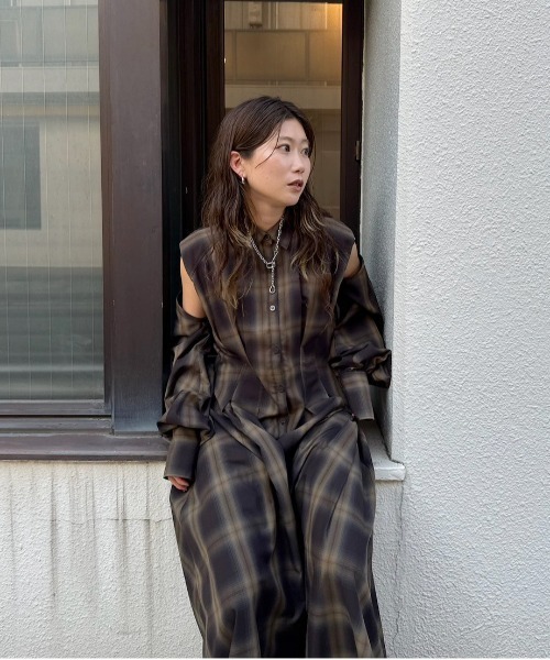 セール】3WAY OMBRE CHECK FLARE DRESS（ワンピース）｜Ameri（アメリ