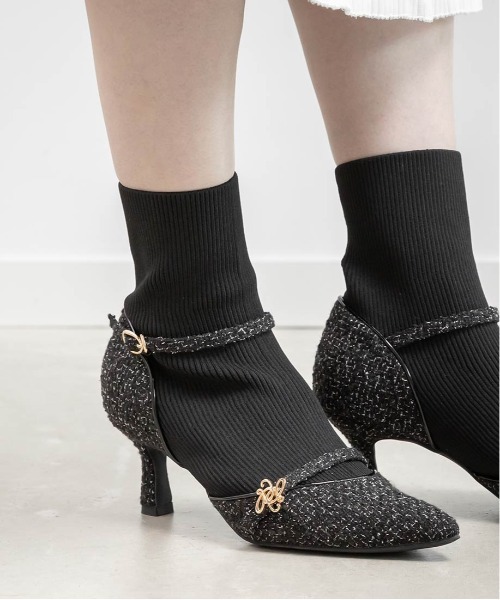 RANDA（ランダ）の「パンプスライクニットドッキングブーツ（ブーツ・レディース・グレー/ブラック/グレイッシュベージュ・M/L/LL/S）」の5枚目の写真