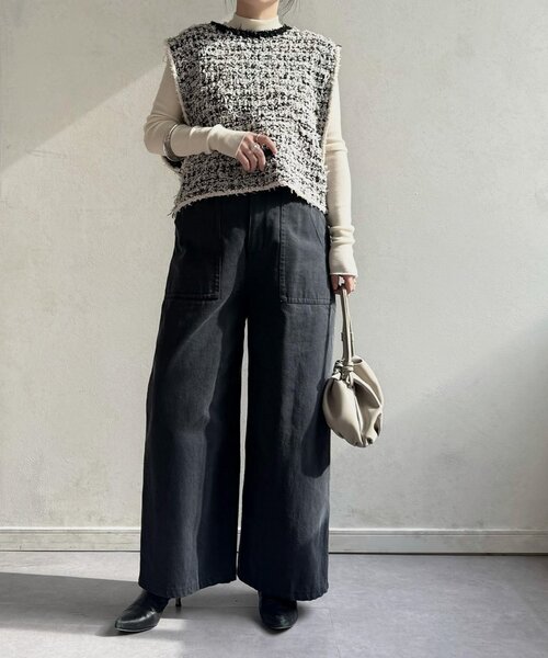 BEARDSLEY（ビアズリー）の「《15 quinze》コットンウォッシュパンツ（その他パンツ・レディース・ホワイト/ブラック・FREE）」の3枚目の写真