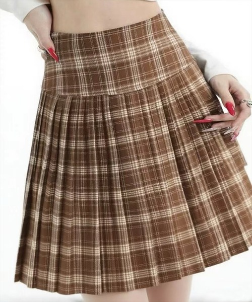 STAY MOTION（ステイモーション）の「【WEB限定】インパン付きチェック柄プリーツミニスカート[レトロ ガーリー ショート丈 インパン付き]（スカート・レディース・ブラウン/ブラック・S/M）」の6枚目の写真
