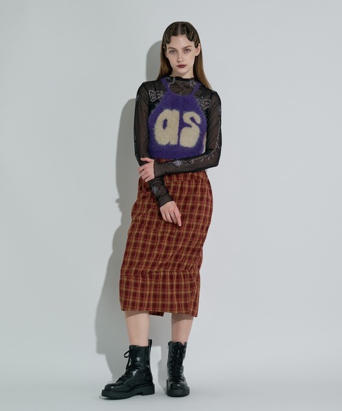 チェックシャーリングスカート