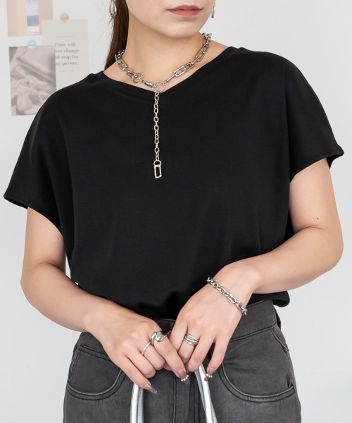RCD(アールシーディー)の「コットンフライスVネックフレンチTシャツ(Tシャツ/カットソー・レディース・ピンクベージュ/ブラック/オフホワイト・LL~3L/M-L)」の19枚目の写真