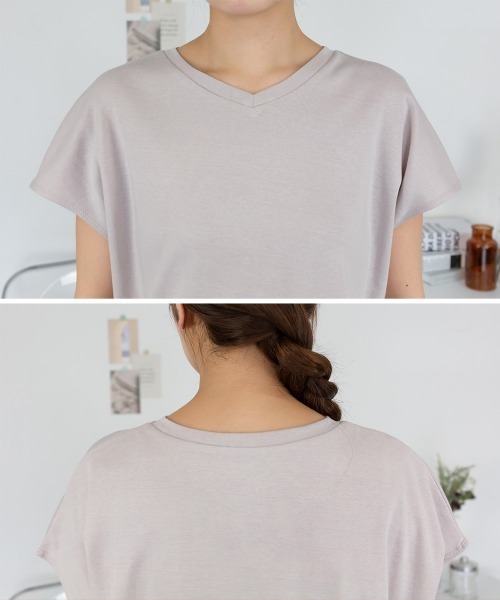 RCD(アールシーディー)の「コットンフライスVネックフレンチTシャツ(Tシャツ/カットソー・レディース・ピンクベージュ/ブラック/オフホワイト・LL~3L/M-L)」の10枚目の写真
