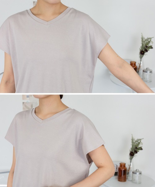 RCD(アールシーディー)の「コットンフライスVネックフレンチTシャツ(Tシャツ/カットソー・レディース・ピンクベージュ/ブラック/オフホワイト・LL~3L/M-L)」の11枚目の写真