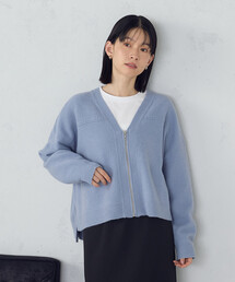 地柄 ジップカーディガン
