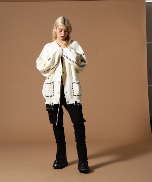 DANKE SCHON（ダンケシェーン）の「DankeSchon/ダンケシェーン/HAND STITCH KNIT CARDIGAN（カーディガン/ボレロ・レディース・ブラック/ホワイト・M/L/S）」の4枚目の写真