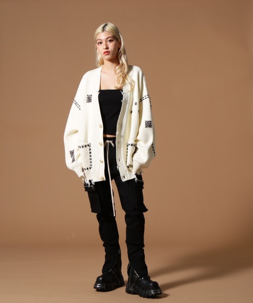 DANKE SCHON（ダンケシェーン）の「DankeSchon/ダンケシェーン/HAND STITCH KNIT CARDIGAN（カーディガン/ボレロ・レディース・ブラック/ホワイト・M/L/S）」の6枚目の写真