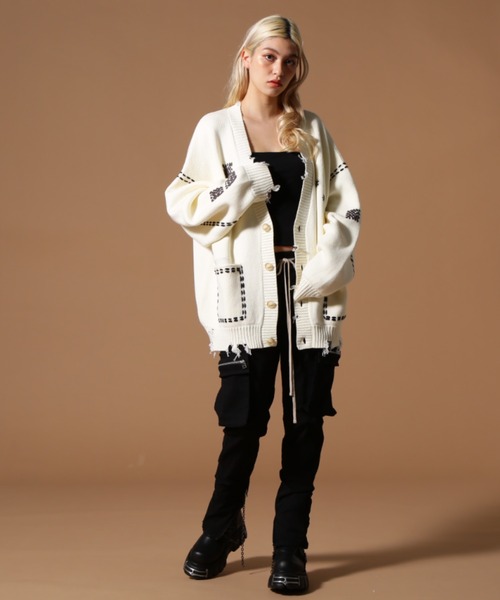 DANKE SCHON（ダンケシェーン）の「DankeSchon/ダンケシェーン/HAND STITCH KNIT CARDIGAN（カーディガン/ボレロ・レディース・ブラック/ホワイト・M/L/S）」の7枚目の写真