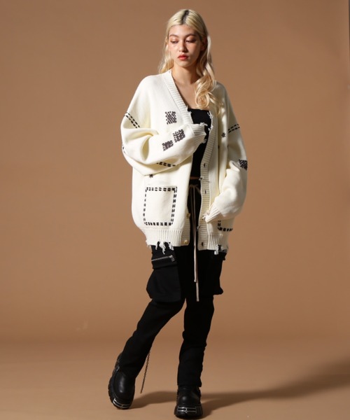 DANKE SCHON（ダンケシェーン）の「DankeSchon/ダンケシェーン/HAND STITCH KNIT CARDIGAN（カーディガン/ボレロ・レディース・ブラック/ホワイト・M/L/S）」の8枚目の写真