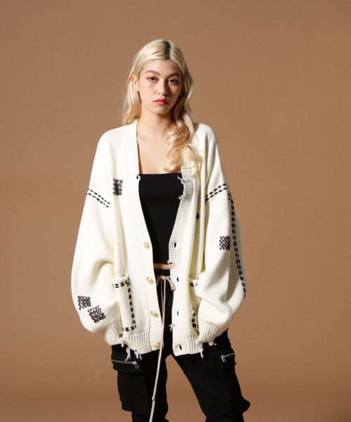 DANKE SCHON（ダンケシェーン）の「DankeSchon/ダンケシェーン/HAND STITCH KNIT CARDIGAN（カーディガン/ボレロ・レディース・ブラック/ホワイト・M/L/S）」の12枚目の写真