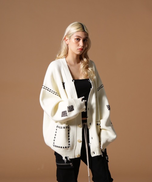 DANKE SCHON（ダンケシェーン）の「DankeSchon/ダンケシェーン/HAND STITCH KNIT CARDIGAN（カーディガン/ボレロ・レディース・ブラック/ホワイト・M/L/S）」の13枚目の写真