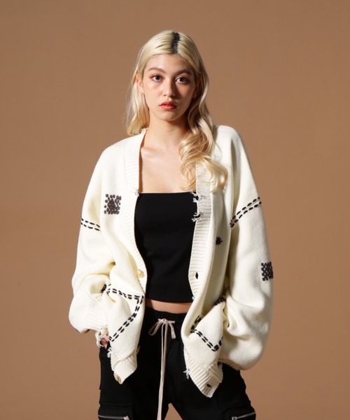 DANKE SCHON（ダンケシェーン）の「DankeSchon/ダンケシェーン/HAND STITCH KNIT CARDIGAN（カーディガン/ボレロ・レディース・ブラック/ホワイト・M/L/S）」の16枚目の写真