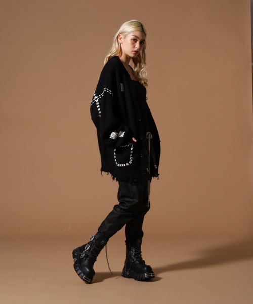 DANKE SCHON エコレザーカーディガン ダンケシェーン DankeSchon/ダンケシェーン/HAND STITCH KNIT CARDIGAN