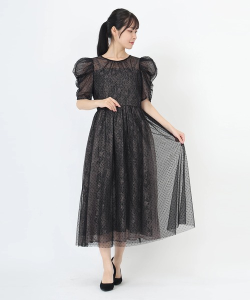 STRAWBERRY-FIELDS(ストロベリーフィールズ)の「ドットパルフェ_ドットチュールレイヤードドレス(ドレス・レディース・グレイッシュブルー/ブラック・2)」の14枚目の写真