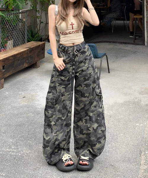 セール】【HOOK】for girls カモフラ柄バルーンカーゴパンツ