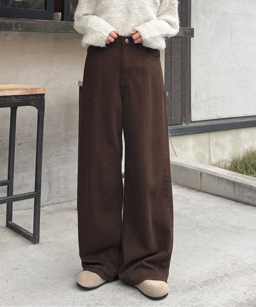 LE MORE(リモア)の「ルーズカラーデニム(デニムパンツ・レディース・ブラウン/アイボリー・FREE)」の4枚目の写真