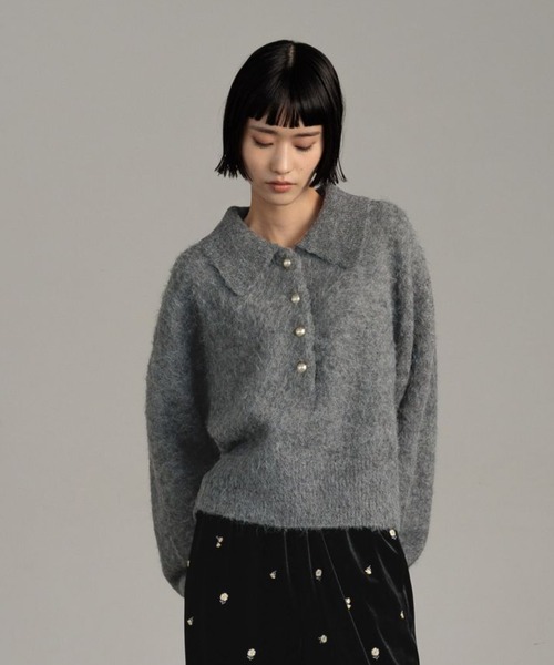 LOWRYS FARM（ローリーズファーム）の「ポロニットプルオーバーＬＳ　596335（ニット/セーター・レディース・ブラウン/グレー/アイボリー/ピンク・FREE）」の3枚目の写真