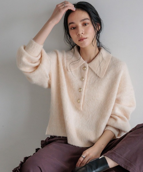 LOWRYS FARM（ローリーズファーム）の「ポロニットプルオーバーＬＳ　596335（ニット/セーター・レディース・ブラウン/グレー/アイボリー/ピンク・FREE）」の2枚目の写真