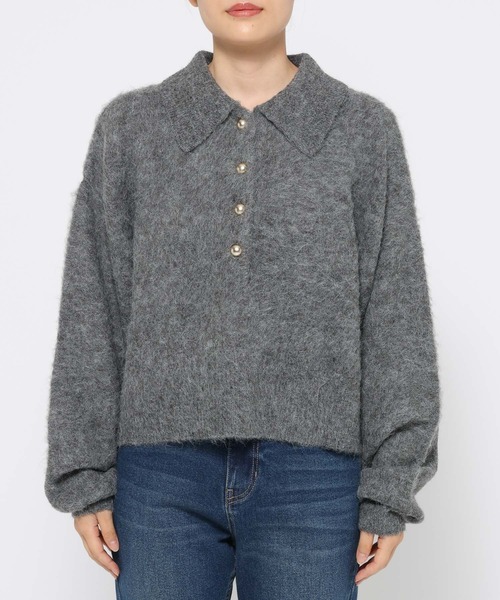 LOWRYS FARM（ローリーズファーム）の「ポロニットプルオーバーＬＳ　596335（ニット/セーター・レディース・ブラウン/グレー/アイボリー/ピンク・FREE）」の5枚目の写真