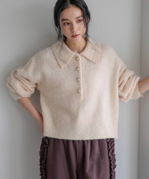 yori ミニフリルポロニット【2025SM】　ホワイト36 ポロニットプルオーバーLS 596335（ニット/セーター）｜LOWRYS FARM