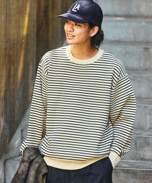 セール】スウェットライク ボーダー クルーネックニット（ニット