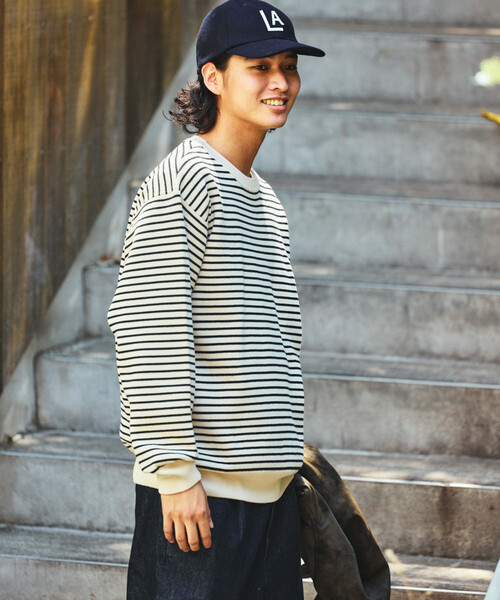 セール】スウェットライク ボーダー クルーネックニット（ニット