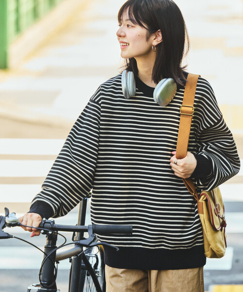 セール】スウェットライク ボーダー クルーネックニット（ニット