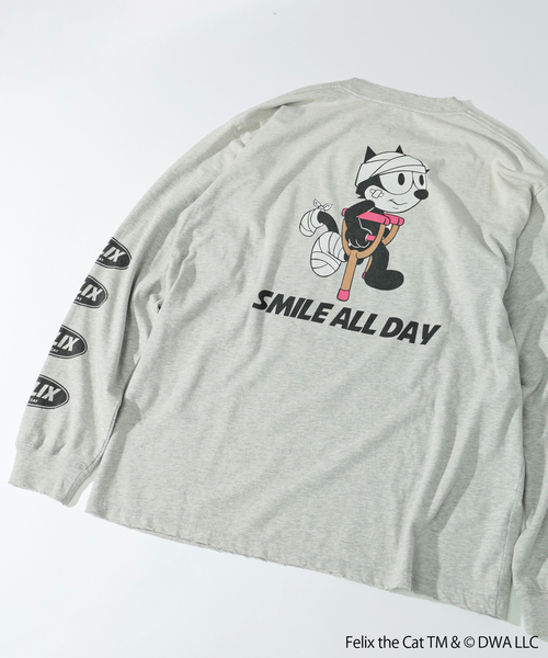 THE FELiX(フェリクス)の「フィリックス・ザ・キャット × relume プリント ロング Tシャツ(Tシャツ/カットソー・メンズ・ホワイト/ブラック/チャコールグレー・MEDIUM/LARGE)」の9枚目の写真