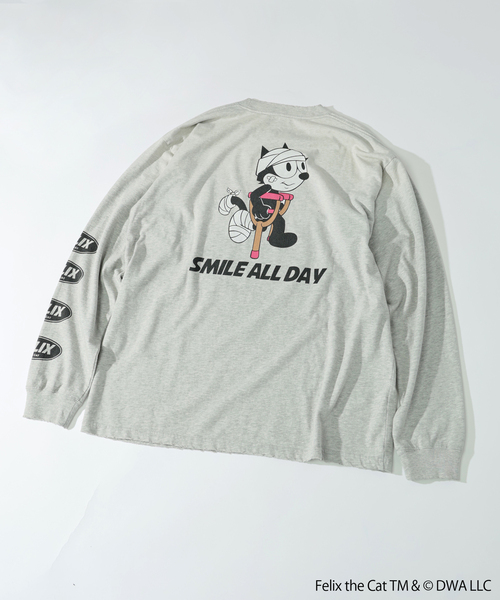 THE FELiX(フェリクス)の「フィリックス・ザ・キャット × relume プリント ロング Tシャツ(Tシャツ/カットソー・メンズ・ホワイト/ブラック/チャコールグレー・MEDIUM/LARGE)」の8枚目の写真