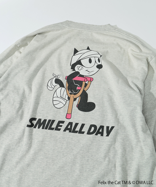 THE FELiX(フェリクス)の「フィリックス・ザ・キャット × relume プリント ロング Tシャツ(Tシャツ/カットソー・メンズ・ホワイト/ブラック/チャコールグレー・MEDIUM/LARGE)」の7枚目の写真