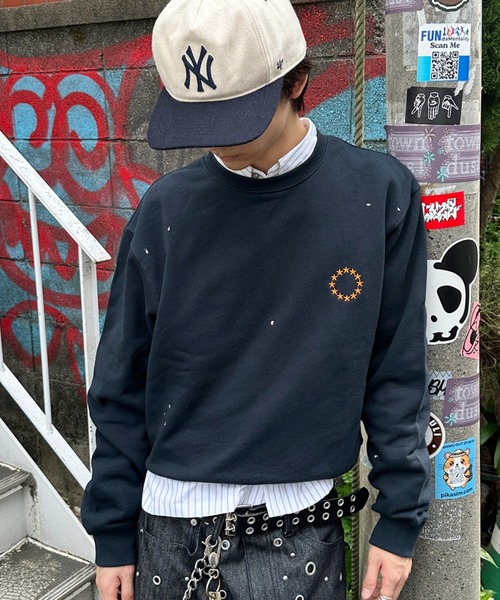 kutir(クティール)の「URAGE CREWNECK CROPPED PAINT SWEAT/裏毛クルーネッククロップドペイントスウェット(スウェット・メンズ・ブラック/杢グレー/ネイビー・LARGE/MEDIUM)」の3枚目の写真
