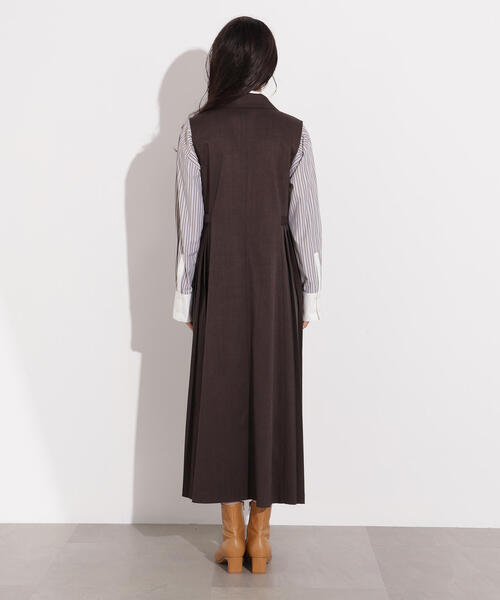 N.(N. Natural Beauty Basic)(エヌエヌナチュラルビューティーベーシック)の「【PS/低身長サイズ】サイドプリーツテーラージャンスカ(ワンピース・レディース・ダークブラウン/ベージュ・MEDIUM/P/S)」の8枚目の写真