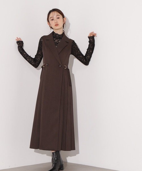 N.(N. Natural Beauty Basic)(エヌエヌナチュラルビューティーベーシック)の「【PS/低身長サイズ】サイドプリーツテーラージャンスカ(ワンピース・レディース・ダークブラウン/ベージュ・MEDIUM/P/S)」の4枚目の写真