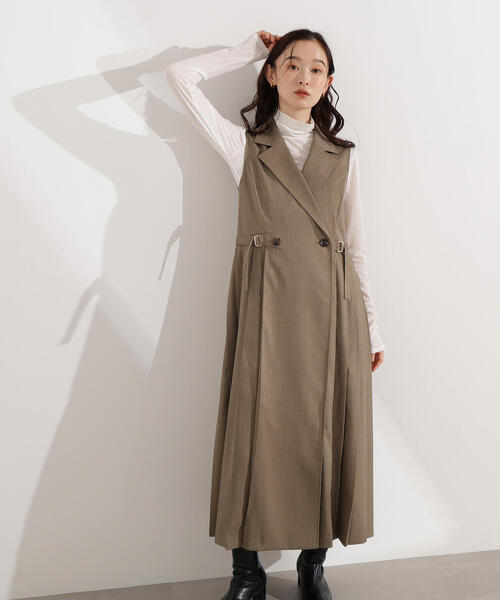 N.(N. Natural Beauty Basic)(エヌエヌナチュラルビューティーベーシック)の「【PS/低身長サイズ】サイドプリーツテーラージャンスカ(ワンピース・レディース・ダークブラウン/ベージュ・MEDIUM/P/S)」の19枚目の写真