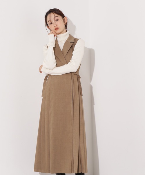 N.(N. Natural Beauty Basic)(エヌエヌナチュラルビューティーベーシック)の「【PS/低身長サイズ】サイドプリーツテーラージャンスカ(ワンピース・レディース・ダークブラウン/ベージュ・MEDIUM/P/S)」の12枚目の写真