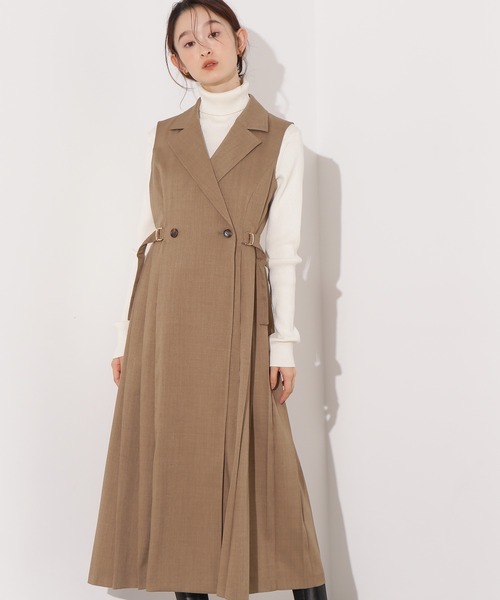 N.(N. Natural Beauty Basic)(エヌエヌナチュラルビューティーベーシック)の「【PS/低身長サイズ】サイドプリーツテーラージャンスカ(ワンピース・レディース・ダークブラウン/ベージュ・MEDIUM/P/S)」の14枚目の写真