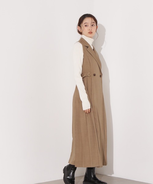 N.(N. Natural Beauty Basic)(エヌエヌナチュラルビューティーベーシック)の「【PS/低身長サイズ】サイドプリーツテーラージャンスカ(ワンピース・レディース・ダークブラウン/ベージュ・MEDIUM/P/S)」の15枚目の写真